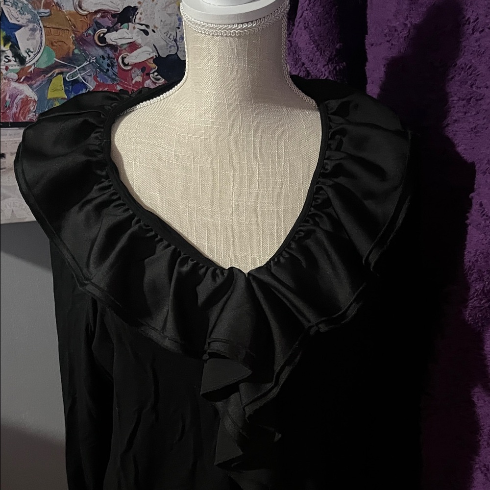 Sz 1X Ralph Lauren Black Ruffled Blouse - Picture 2 of 6